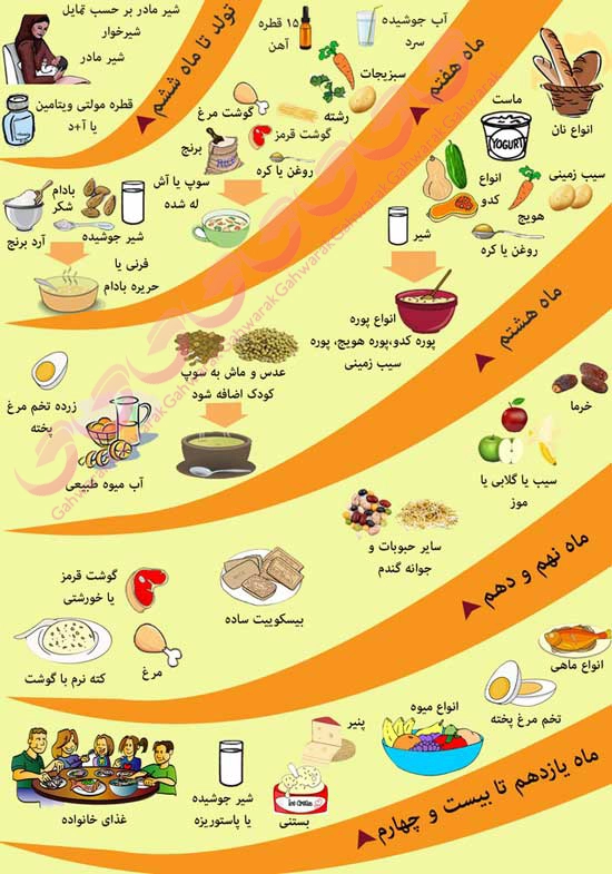 زمان شروع تغذیه انواع غذاها برای کودک