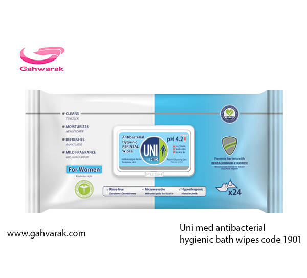 دستمال مرطوب بهداشتی بانوان یونی مد مدل Antibacterial Hygienic Perineal بسته 24 عددی